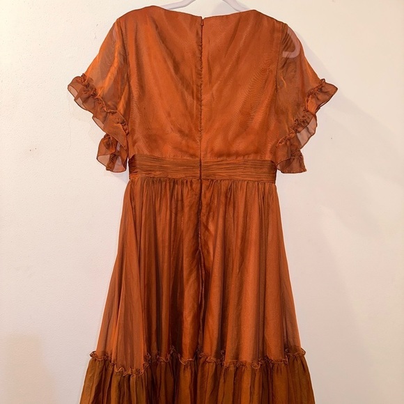 MAC DUGGAL Rust Ruffle Trim Midi Dress - Picture 10 of 14